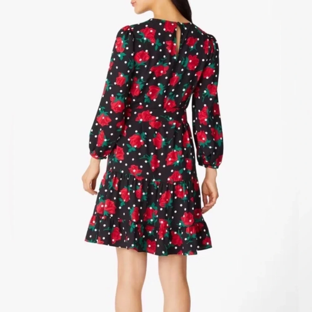 Kate Spade Rose Dot Toss Shift Dress – Black Floral Polka Dot – Size M